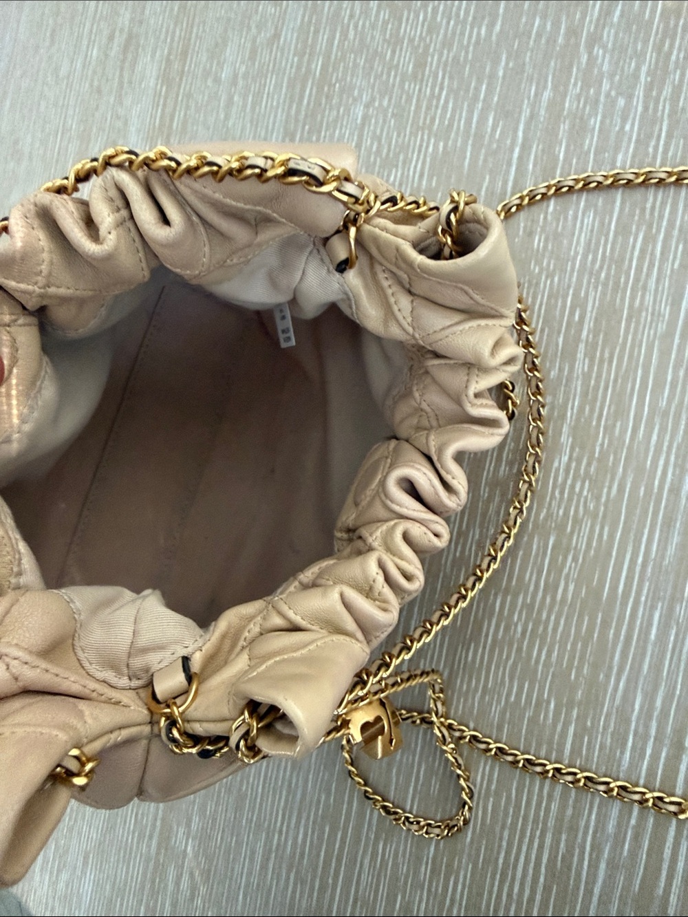 Tory Burch Fleming Mini Hobo Quilted Drawstring Leather Bag Vanilla Gold Chain - Picture 11 of 15